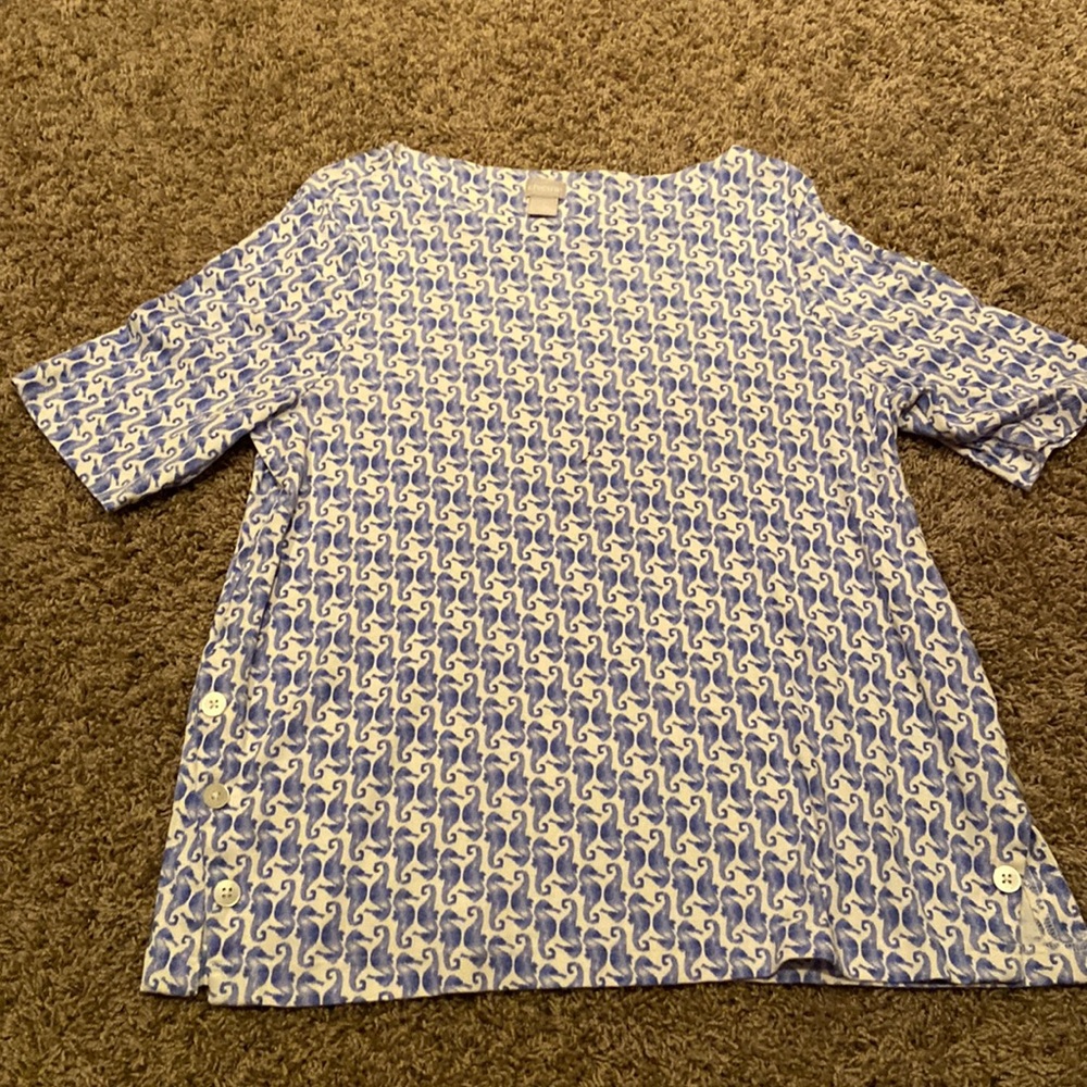 size 3 chicos blue seahorse design tshirt